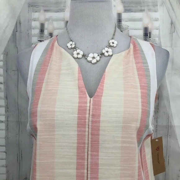 Cremieux Womens Size XS Pink White V Neck Striped Sleeveless Shift Dress Cotton - Picture 2 of 12